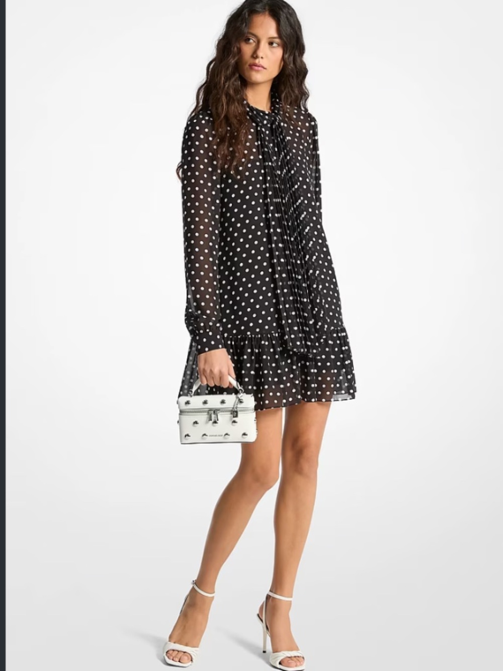 NEW! Michael Kors Polka Dot Print Georgette Tie Neck Dress Size XXS Retail: $395